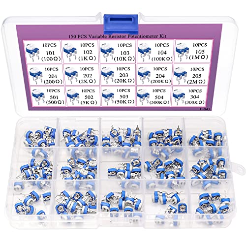 Taiss 150Pcs Variable Resistor Potentiometer 6Mm Potentiometer Kit 15 Values 100 Ohm- 2M Ohm Potentiometer Assortment Kit With Transparent Plastic Box #TOP6