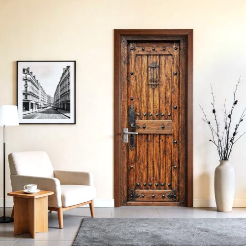 Image of Vintage Wood Door Sticker, Peel & Stick Door Cover, 30.3x78.7in