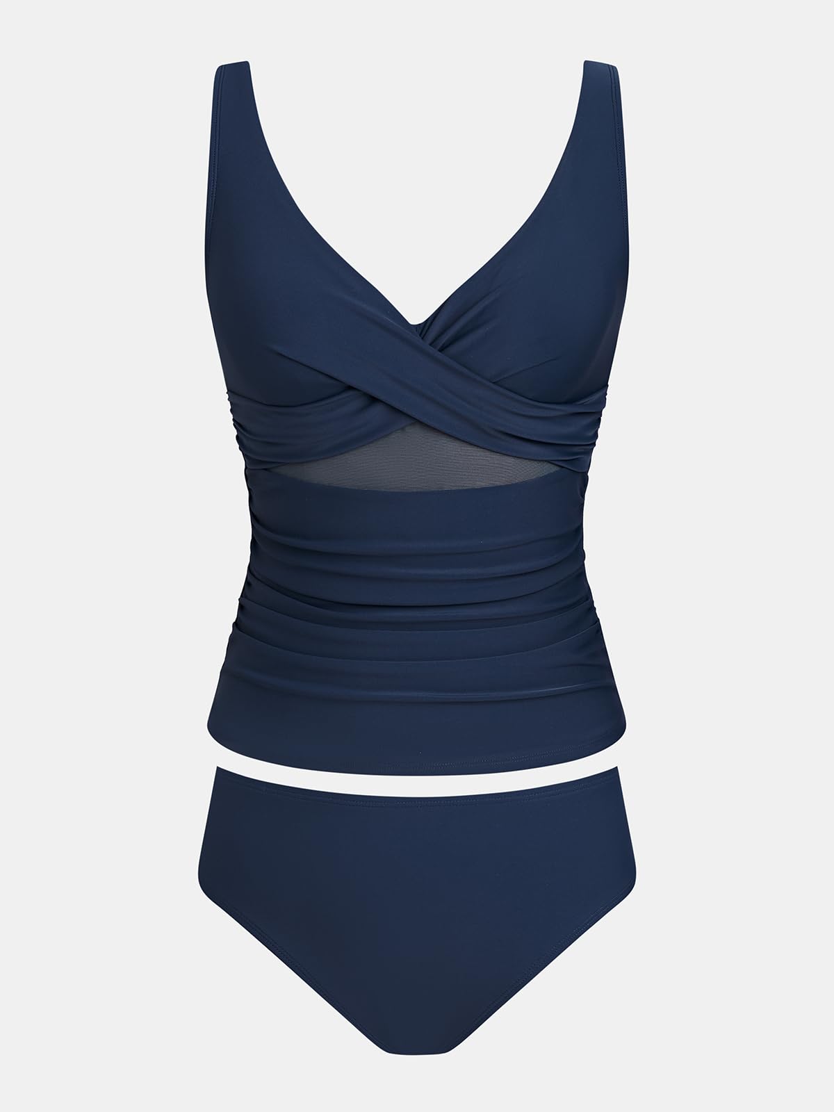 CUPSHE Maillot de bain tankini pour femme avec col en V et bretelles réglables en maille ajourée dans le dos