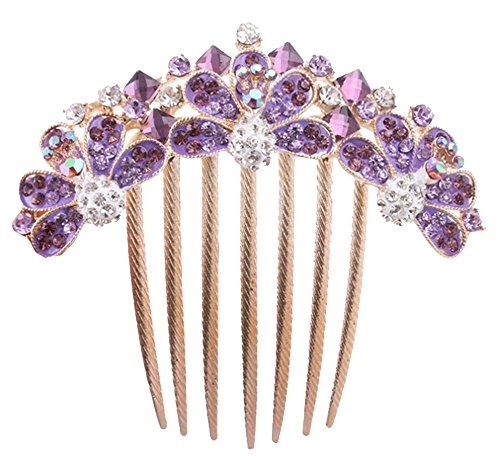 niceEshop(TM) Lovely Vintage Headpieces Full Rhinestone Flower Hair Combs Clips,Purple and Gold