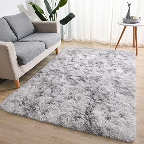 Vocrite Super Soft Fluffy Rug for Bedroom, Grey Small Plush Shaggy Fuzzy Area Rugs, Anti-Slip Rectangle Furry Shaggy Carpets for Bedside Indoor Kids Room Nursery Dorm, 3x5 Gray
