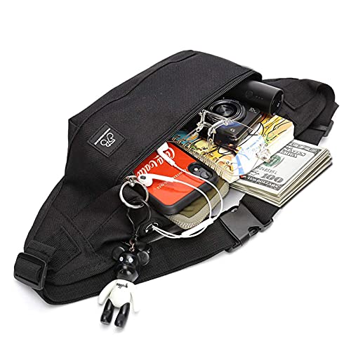 Fanny Packs for Women & Men Unisex Waist Bag Pack with Headphone Jack and Zipper Adjustable Strap Black Fanny Pack for Outdoors & Gym (fanny pack).