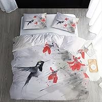 Parure De Lit 220x240 Oiseaux Fleurs Housse De Couette 2 Personnes Microfibre Confortable, 1 Housse De Couette Avec Fermeture Éclair + 2 Taie D 'oreiller 65x65 Cm