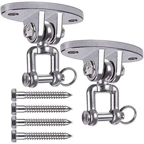 Besthouse Zwei Stücke SUS304 Edelstahl Schwerlast Deckenhaken Premium Hängematten Haken, 4 Schraube für Holz, Yoga Hängematte Stuhl Sandsack,Wand-Haken,Decken-Haken,Traglast bis 800Kg