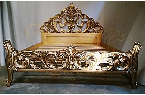 CLASSIC WOOD & CRAFT® Timeless King Size Bed Frame - High Headboard, Footboard, & Premium Teak Wood - Customizable Features, 203 cm x 193 cm No Mattress Included (Design-9)