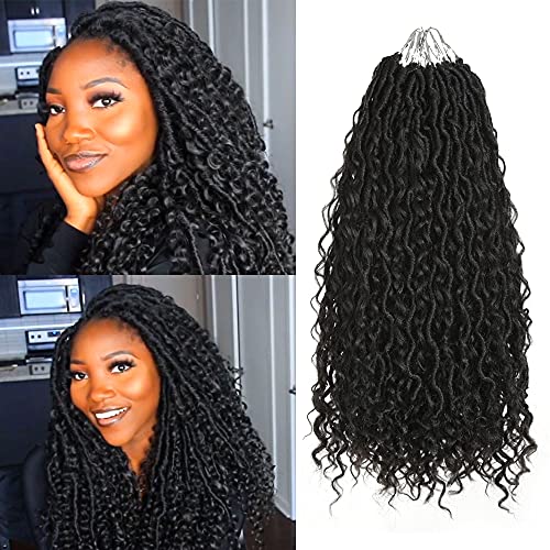GoldenBeauty 22 Inch River Locs Crochet Hair, Goddess Locs Crochet Hair 5packs Fauxs Locs Wavy Crochet With Curly Hair In Middle And Ends (22 Inch (Pack of 5), 1B)