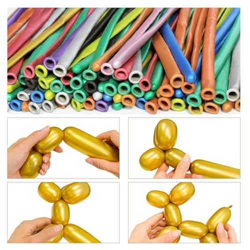 Image of LXZFCRG 260 Long Balloons, Shiny Metallic Latex Twisting Balloon for Balloon Animals, Magic Balloons for Birthdays Wedding Party Decorations 100pcs (Metallic Multi)