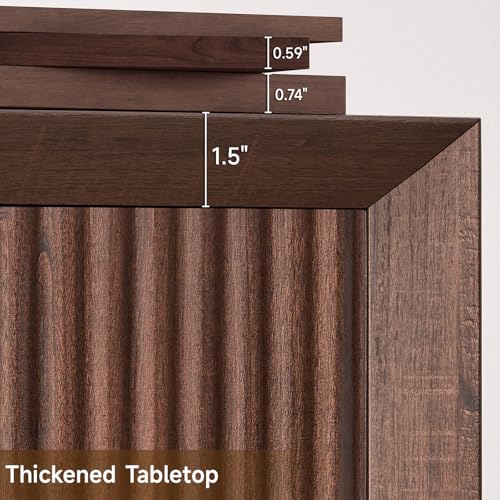 ONBRILL Fluted Sideboard Buffet Cabinet with Storage, Wooden Modern Fluted Sideboard with 4 Doors and 5 Adjustable Shelves, Coffee Bar Table for Dining Room, Hallway, Kitchen (Dark Walnut) - Image 6