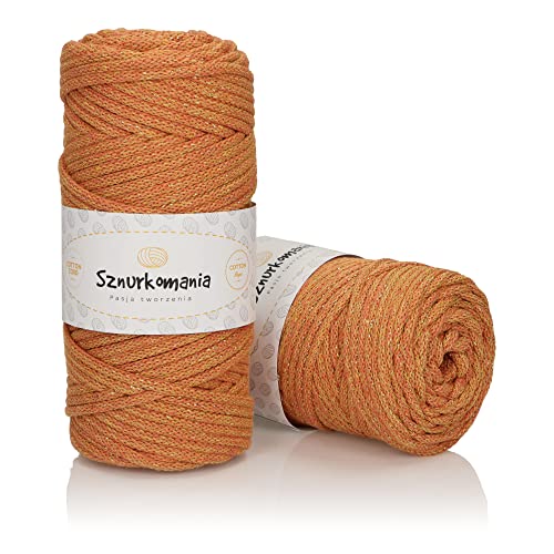 Glitter Cotton Cord 5mm 109 Yards, Macrame Cord 100m, Braided Cord with Metallic Thread, Crochet Cord, Shiny Cord, Macrame Rope, Macrame Yarn (Autumn with Golden Thread)