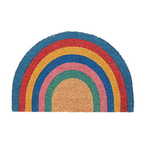Nicola Spring Half Moon Coir Door Mats - 60 x 40cm - Rainbow Pastel - Pack of 2 - Decorative Indoor Front Door Floor Mat Entry Dirt Trapper Rug Outdoor Boot Scraper Non Slip Backing Doormat