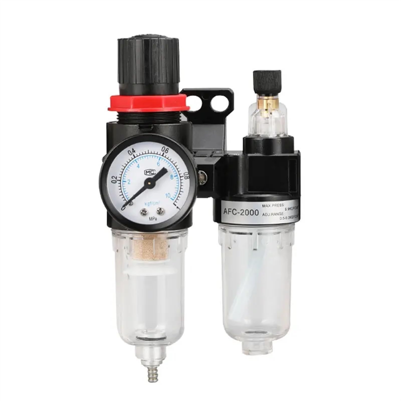 Régulateur de filtre à air, Lot de 2 filtres séparateurs d'eau et d'huile for compresseur d'air AFC2000 AFR2000 AL2000 avec raccords en polycarbonate G1/4 pouce(AFC2000)