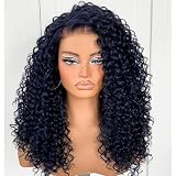 MITIMES Dark Blue Wear And Go Glueless Wig Pre-Plucked Synthetic HD Lace Frontal Wig 13x6 Afro Wig Kinky Curly With Layer
