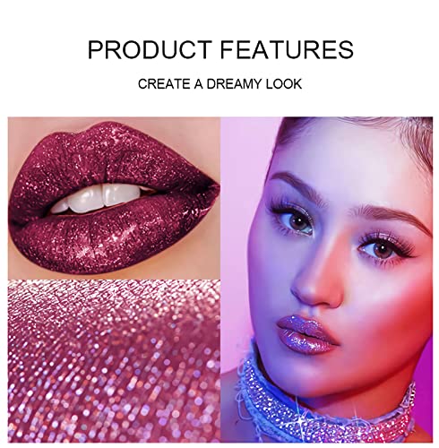 4 Colors Glitter Lipsticks Diamond Shimmer Metallic Lip Stick Set Kit Long Lasting, Purple Red Matte To Glitter Sparkle Sparkly Glossy Liquid Lipstick Lip Gloss Set For Women Lips Make Up #TOP1