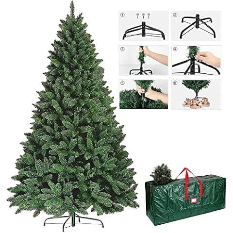 TradeXone-Colorado Green Pine Bushy Artificial Christmas Tree Tips 5ft/6ft/7ft Xmas Tree With Metal Stand & FREE BAG (7FT (210CM)1000 tips) Cover