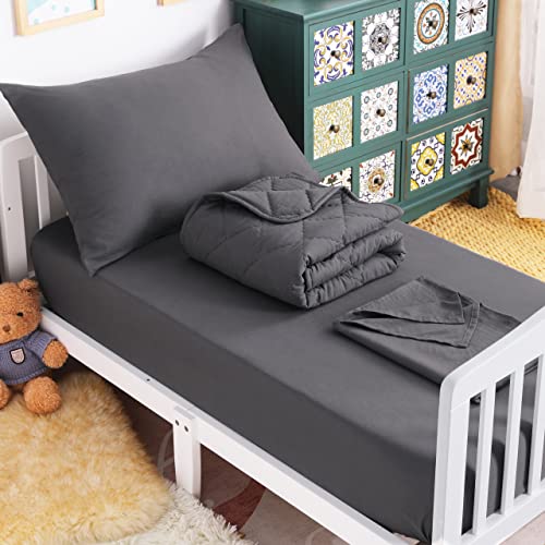 Image of NTBAY Toddler Bedding Set - 4 Piece Soft and Breathable Crib Bedding Set for Boys and Girls, Includes Quilted Comforter, Fitted Sheet, Flat Top Sheet and Envelope Pillowcase, Dark Grey