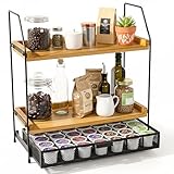 Krbnk Coffee Bar Organizer Station | 2-Tier Wooden Shelf for K-Cup & Nespresso Pod Storage, Tea Bar Accessories and Coffee Pod Holder for Kitchen,Home, Office Countertop