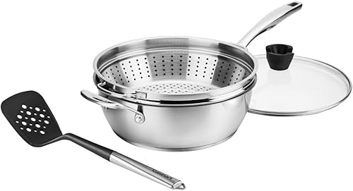 Miniatura 3 de Cuisinart Preferred Pan - Juego de 4 piezas de acero inoxidable (4.5 cuartos de galón de capacidad, sartén multiusos con tapa, vaporizador, espátula