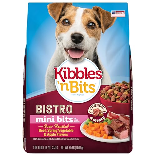 Kibbles ‘n Bits Bistro Mini Bits Small Breed Dry Dog Food, Oven Roasted Beef, Spring Vegetable and Apple Flavors for Adult Dogs, 3.5 lb. Bag (Pack of 4)