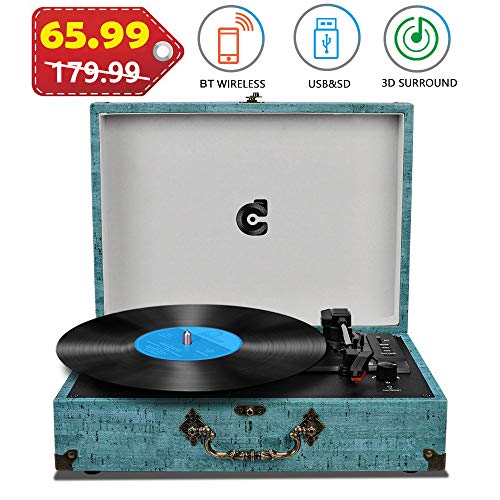 Record Player with Speakers Vinyl Record Player Wireless Turntables for Vinyl Records Suitcase