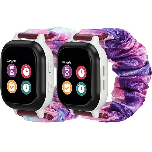[2 Pack] Scrunchie Bands Compatible with Gizmo Watch 3 2 1/Gabb Watch 3 2 1/SyncUP Kids Watch,20 mm Cute Printed Elastic Stretchy Solo Loop Bands for Boys & Girls,Kid's Size