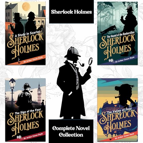 Image of Sherlock Holmes Complete Novel Collection | Box Set of 4 Unabridged Novels: The Hound of the Baskervilles, The Sign of the Four, A Study in Scarlet & The Valley of Fear | Gift-Ready Sturdy Box