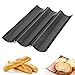 Aoligei Plaque de Cuisson Moule pour 3 Baguettes, Poêles à Baguette Antiadhésives, Bâton de Pain Français Baguette, Noir Poêle à Baguette Perforée - 38 * 24.5 cm