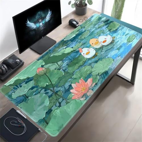 KIZIFI Grand Tapis de Souris XXL 700x400x2 mm, Canards Dessin Animé, Surface Performante Optimisée pour Capteur, Bords Cousus Finis, Base Antidérapante, Accessoire de Bureau et Gaming Décoratif