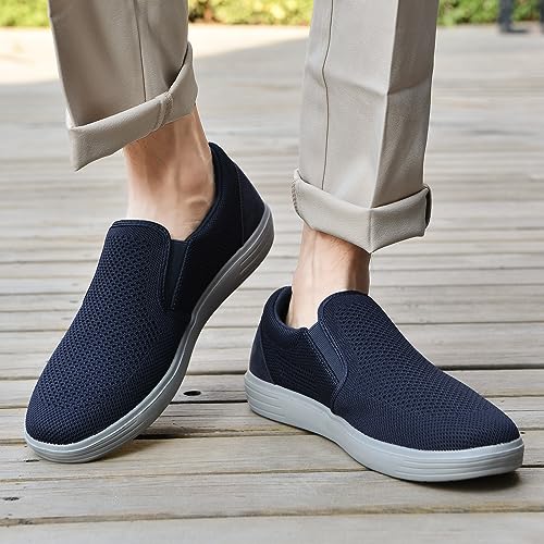 Image of konhill Mens Slip On Loafers Sneakers - Casual Knit Walking Shoes for Men, Lightweight Breathable Memory Foam Boat Shoes, Comfortable Slip-On Driving Loafers for Work Travel Beach