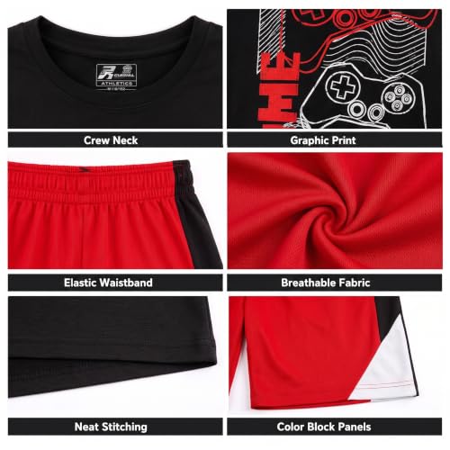 Image of Pro Athlete Active Boys Short Sets - 2 Piece Performance Crewneck Short Sleeve T-Shirt and Shorts Boys Athletic Sets (8-16)