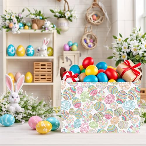 Image of Kid Rectangular Empty Easter Basket for Girl Boy Bunny Eggs Easter Basket Gift Baby Room Decor Storage Organizer (Bohemian Retro)