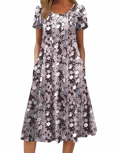 Image of ZEAGOO Womens Casual Dresses for Summer Short Sleeve Flare Midi Dress Loose Flowy Beach Sundress