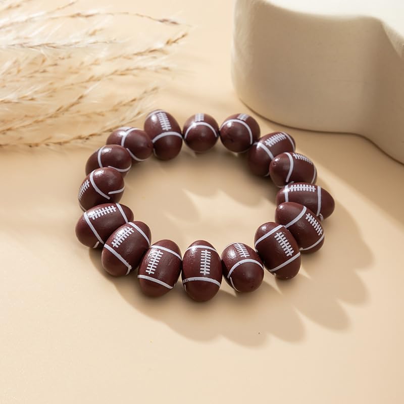 Sport Ball Bracelet for Men Women Cute Wooden Ball Beads Stretch Bracelet Football Tennis Basketball Baseball Soccer Sports Bracelet Game Day Accessories for Players Sport Fans Cheerleaders2