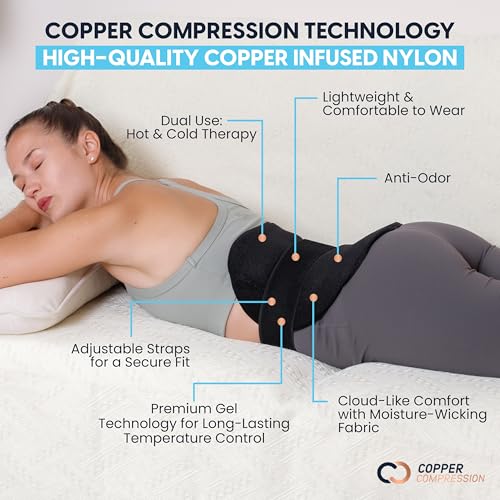 Image of Copper Compression CopperFreeze Back & Stomach Wrap Hot & Cold Therapy Support for Pain, Muscle Soreness, Cramps, and Injury Recovery - 360 Copper Infused Relief for Lumbar, Lower Back, and Abdomen