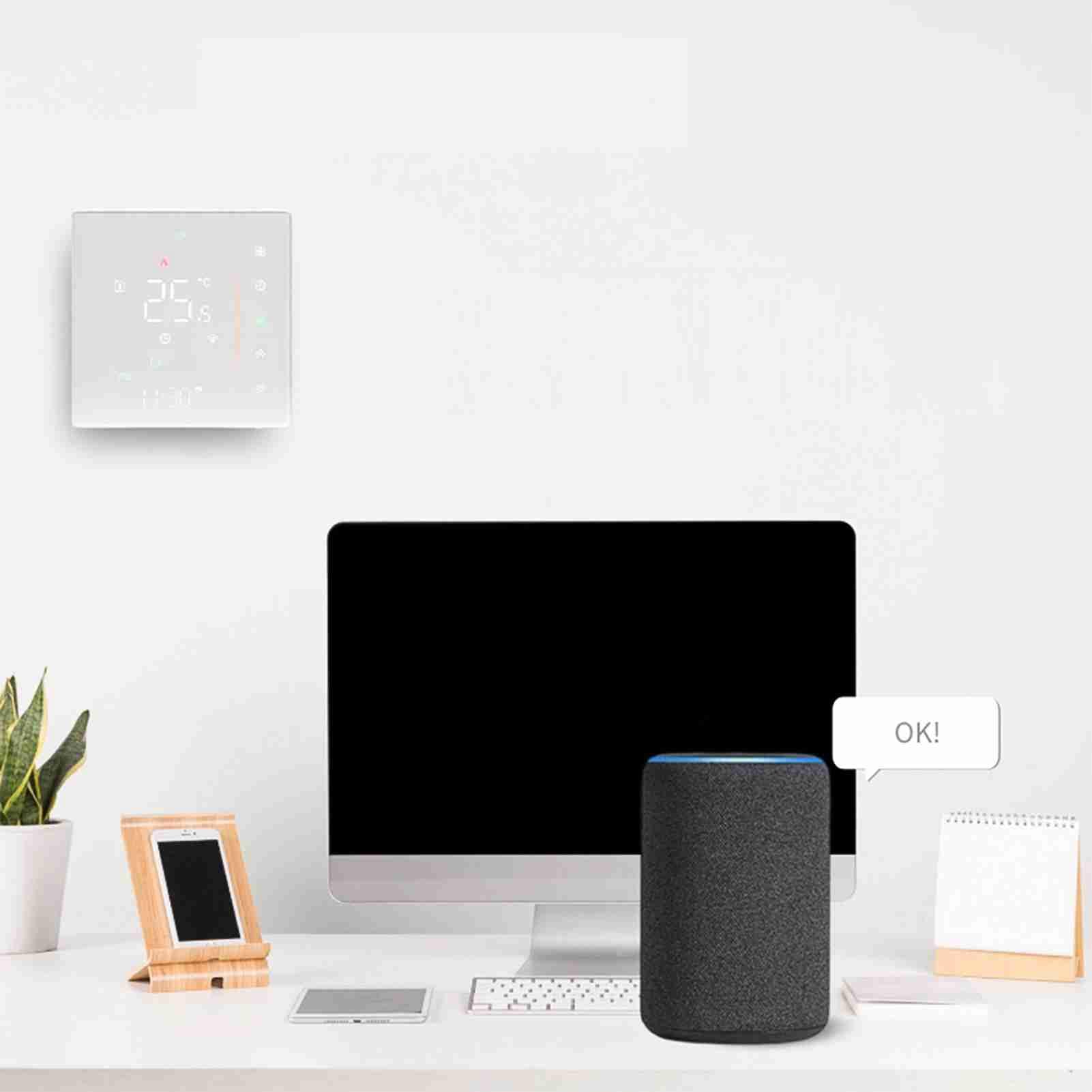 Termostato Intelligente WiFi,Termostato WiFi per Caldaia a Gas,Programmabile,Touch Screen Retroilluminato,Controllo vocale Compatibile con Alexa/Google