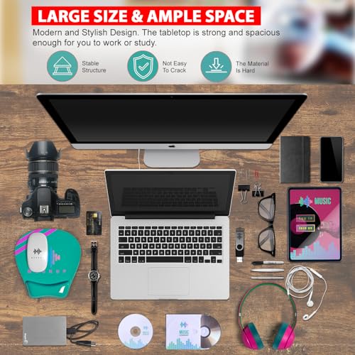 Image of PayLessHere | 55 Inch Computer Desk | Vintage | Office Desk with Metal Frame, Adjustable Feet | Water-Resistant, Scratchproof Surface | Sturdy Writing Table for Home Office or Study | Pack of 1