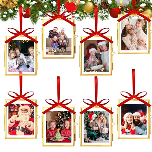 Qunclay 8 Set Christmas Vintage Brass Glass Photo Ornaments with ...