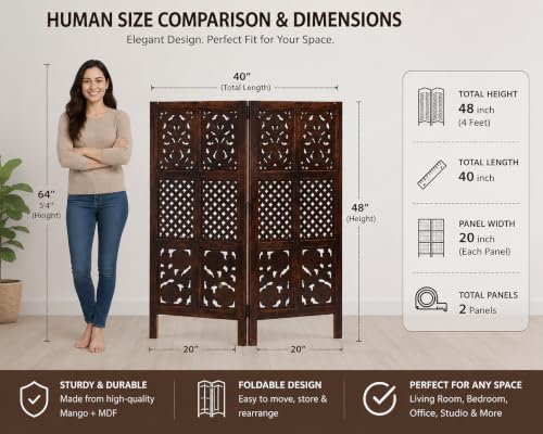 Image of Wooden Room Wall Partition /Divider /Separator for Home Decor /Bedroom /Office /Kitchen, (4 Feet) (4 Feet 2 Panel Colour Brown)
