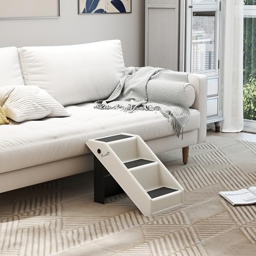 PawHut Hundetreppe 3 Stufen 36,5 cm Hoch Haustiertreppe für Kleine Hunde klappbar Katzentreppe Hunderampe Einstiegshilfe für Bett, Sofa, Couch und Auto Cremeweiß
