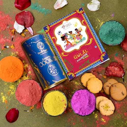 Image of CraftVatika Holi Colour Gift Hamper, Holi Gulal Color Shade 5, 400g Organic Colour Gift Combo, Safe Color with Cookies, gifts For Family and Friends, Festival Return Gifting
