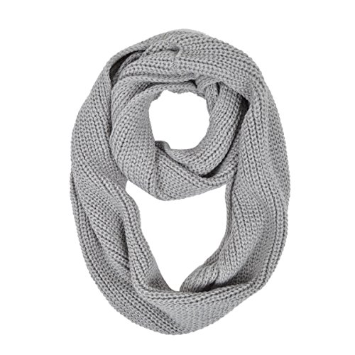 Premium Winter Solid Color Knit Infinity Loop Circle Scarf, Light Grey