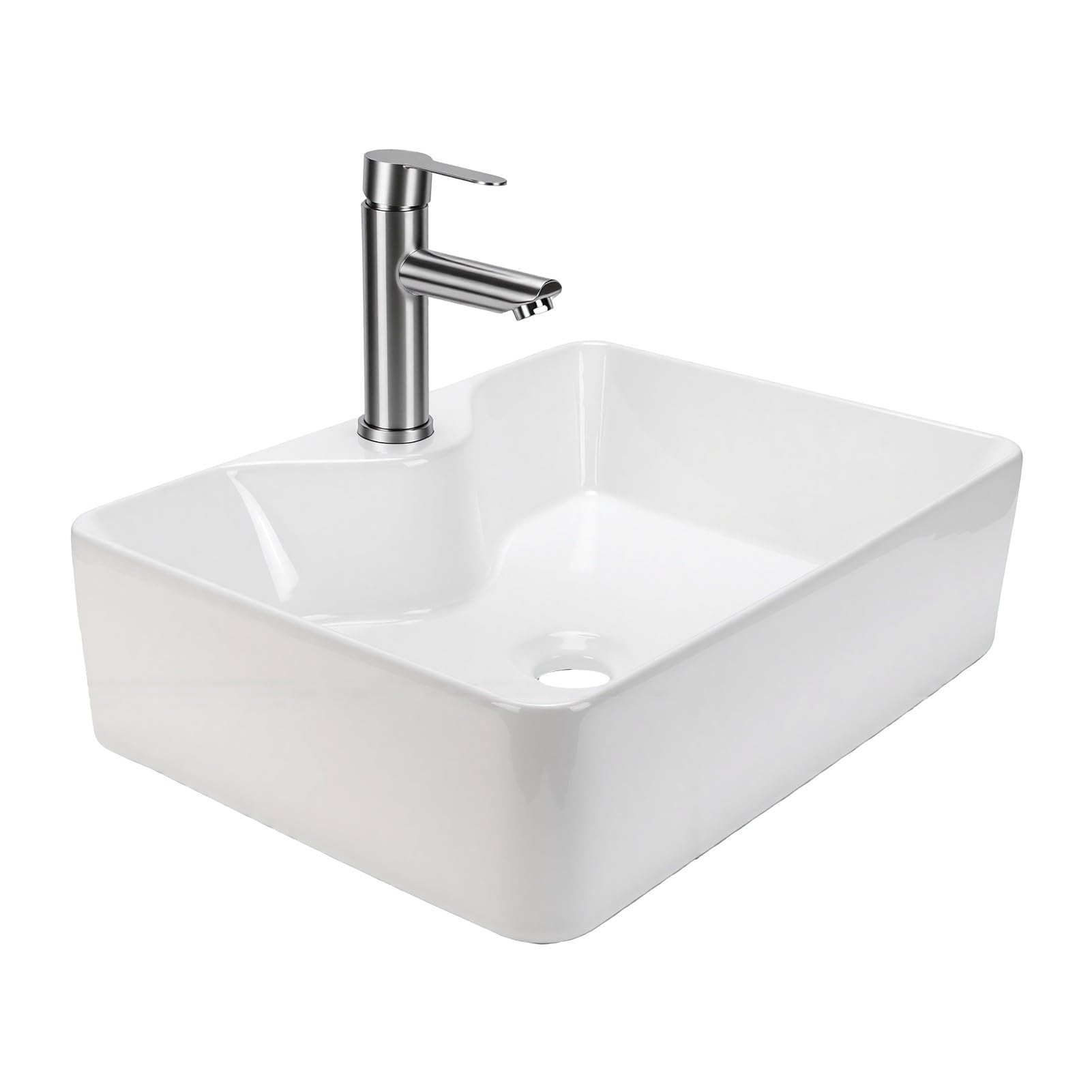 Lavabo rectangulaire céramique Fafeicy 48x37cm avec robinet et bonde