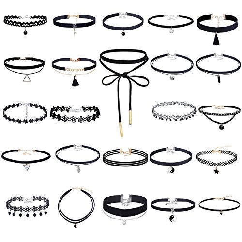 Mingjun 24 pcs vintage gothique Dentelle Tatouage Collier Tour de Cou longueur Réglable Pendentif avec chaîne pour femme