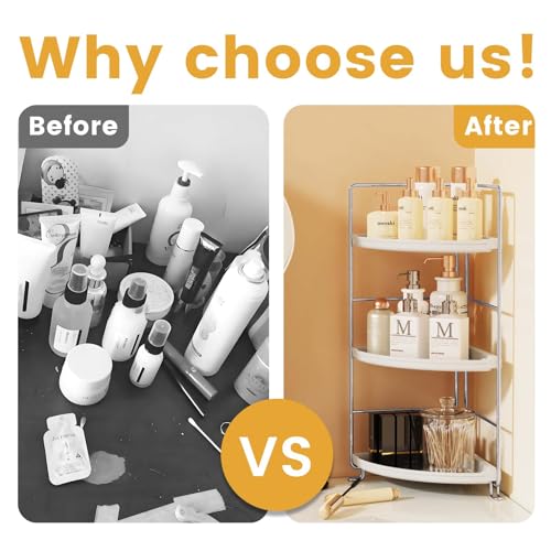 Image of 3-Tier Bathroom Counter Organizer, Plastic Bathroom Organizer, Tool-Less Installation Makeup Vanity Tray, Bathroom Organizer Countertop Skincare Perfume Organizers (Chrome)