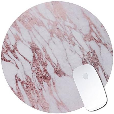 Mouse Pad, VUV Funny Cute Rose Gold White Design Mouse Pad Round Mat Non-Slip PU Base Gaming Mouse Pad for Home, Office & Travel Computer, Laptop & Mac (Marble)