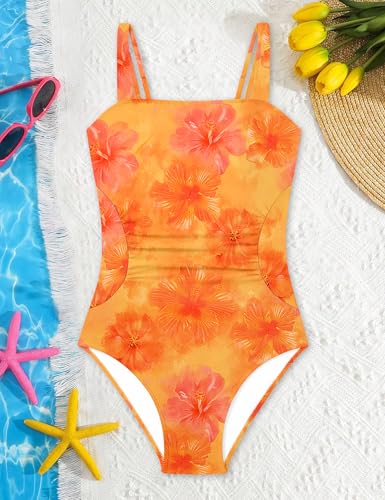 Image of Girls One Piece Swimsuit Bow Back Girls Bathing Suit Adjustable Straps Quick Dry Girl Swimwear 9-16T Swim Suit
