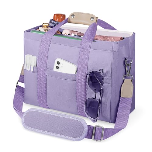 JIECH Canvas Tote Bag with Pockets and Compartments