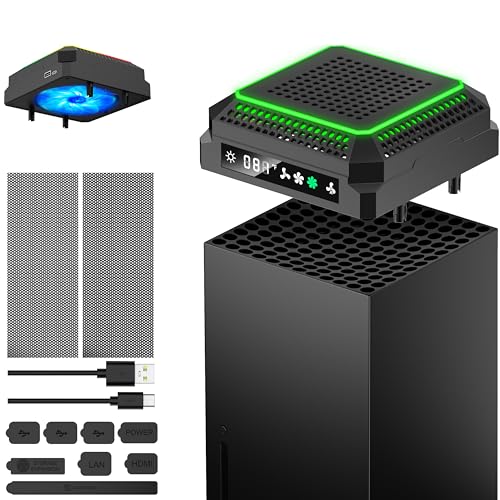 HELLCOOL Cooling Fan for Xbox Series X,Cooling Fan Dust Proof for Xbox with Auto Cooling System/Cooling RGB/Headset Hook/USB Port