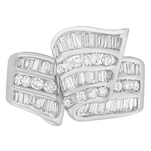 Original Classics 14K White Gold Round and Baguette Cut Diamond Ring (2.00 Cttw, H-I Color, VS2-SI1 Clarity) - Size 7