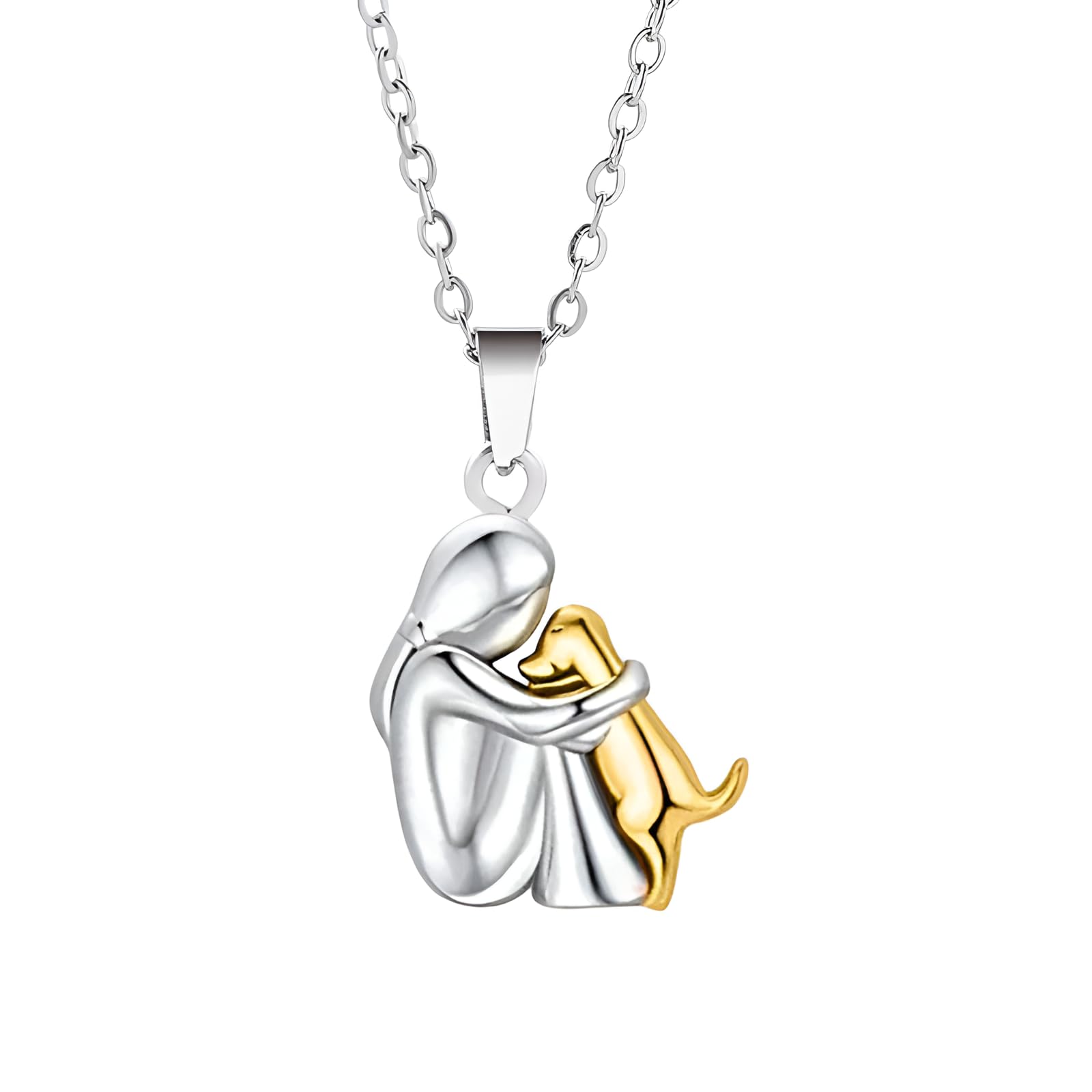 Collar de Abrazo de Plata de Ley 925 para Mujeres y Hombres, Collar de Perro abrazado, Abrazo de mamá e Hijo, Colgante de alas de ángel, Dos Manos Abrazos Besos Abrazando Collares