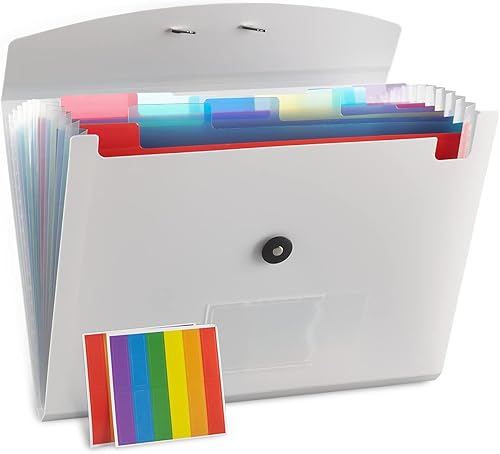 Carpeta de archivos expansible, organizador de archivos de acordeón blanco con 13 bolsillos para documentos, carpeta de papel estética